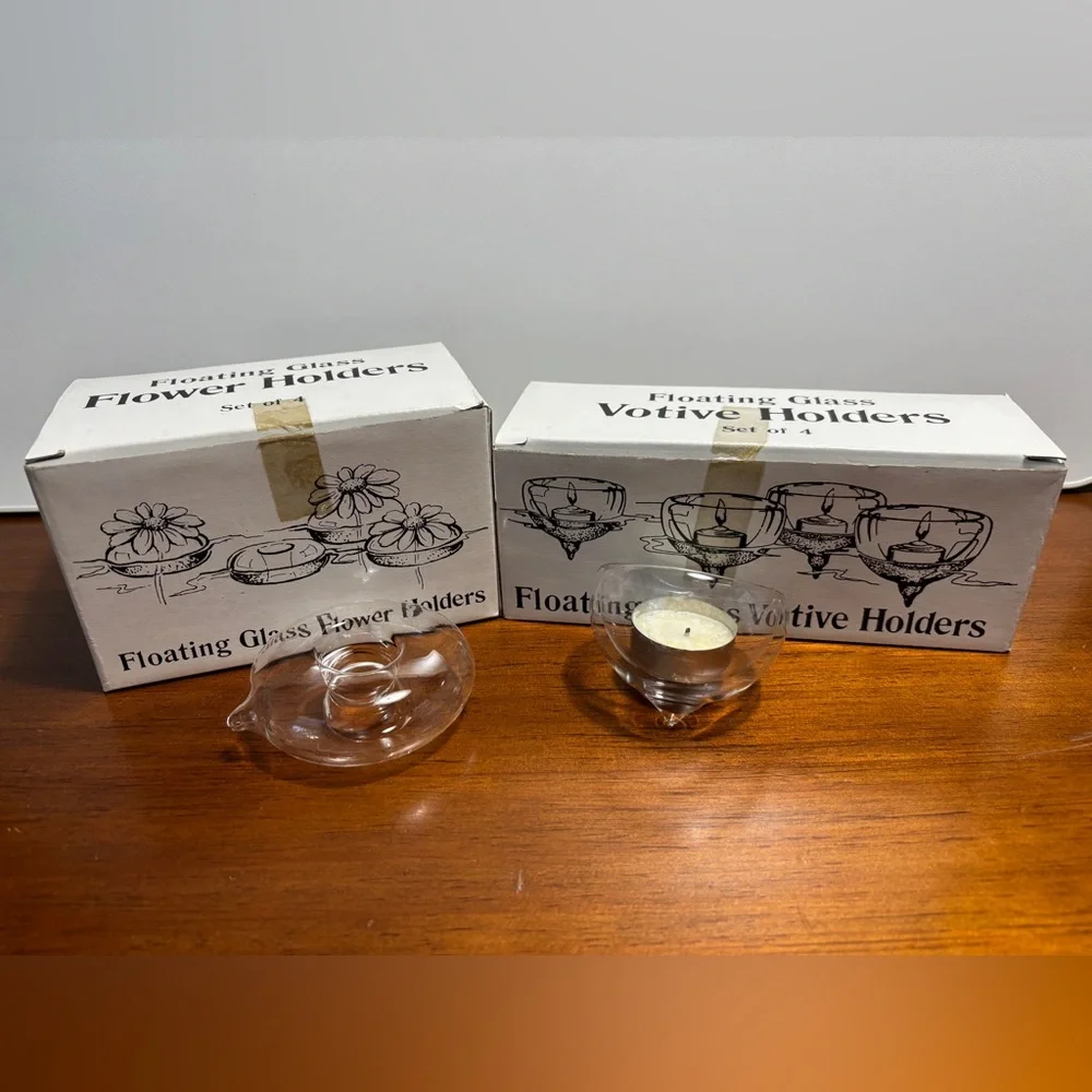 Floating Glass Flower and Votive Candle Holders, Set of 4 for each set